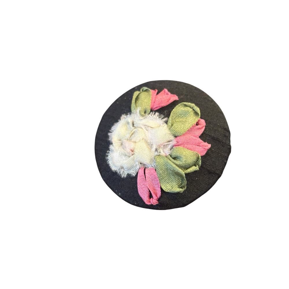 Vintage Fabric Flower Brooch Handmade Ribbon Flower Button Pin Textile Jewelry